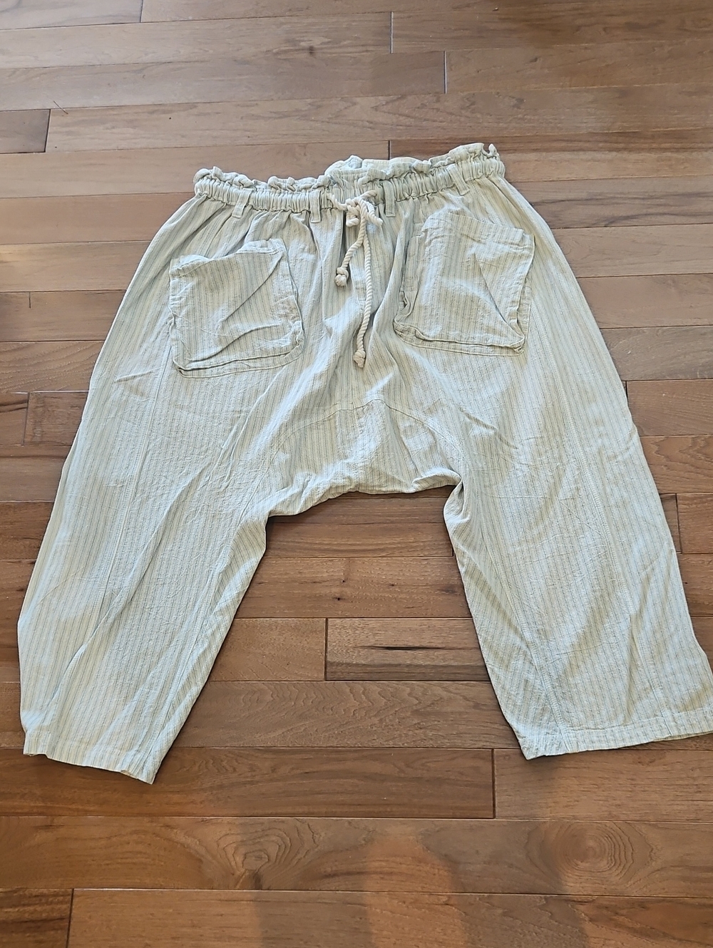 Free People Striped Cotton Pants in Cream & Blue Size Large